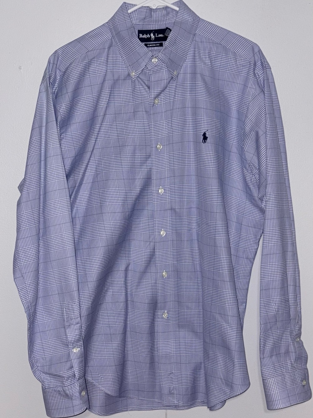 Ralph Lauren Mens Lrg Classic Fit Blue Plaid Button Down Long Sleeve Pony Shirt